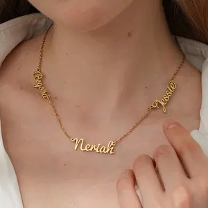 FF0039  Custom Multiple Name Necklace| Side Hanging Script Name Choker|Perfect for Mother’s Day, Father’s Day, anniversaries, or birthdays as a heartfelt, one-of-a-kind gift.