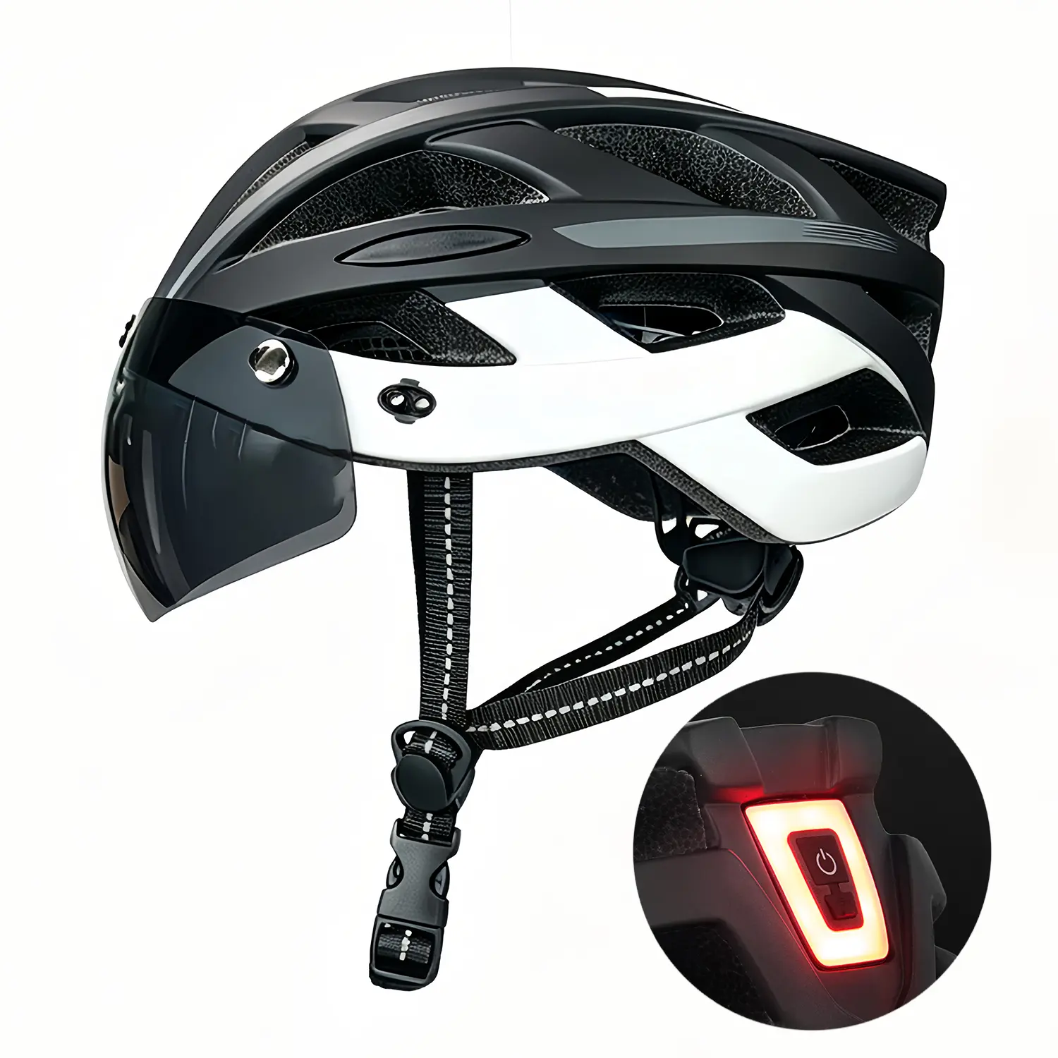 Bike Helmet,  Bicycle Helmet with Rear Light & Detachable Magnetic Goggles Lightweight Cycling Helmet Adjustable for Adult Men Women Mountain & Road