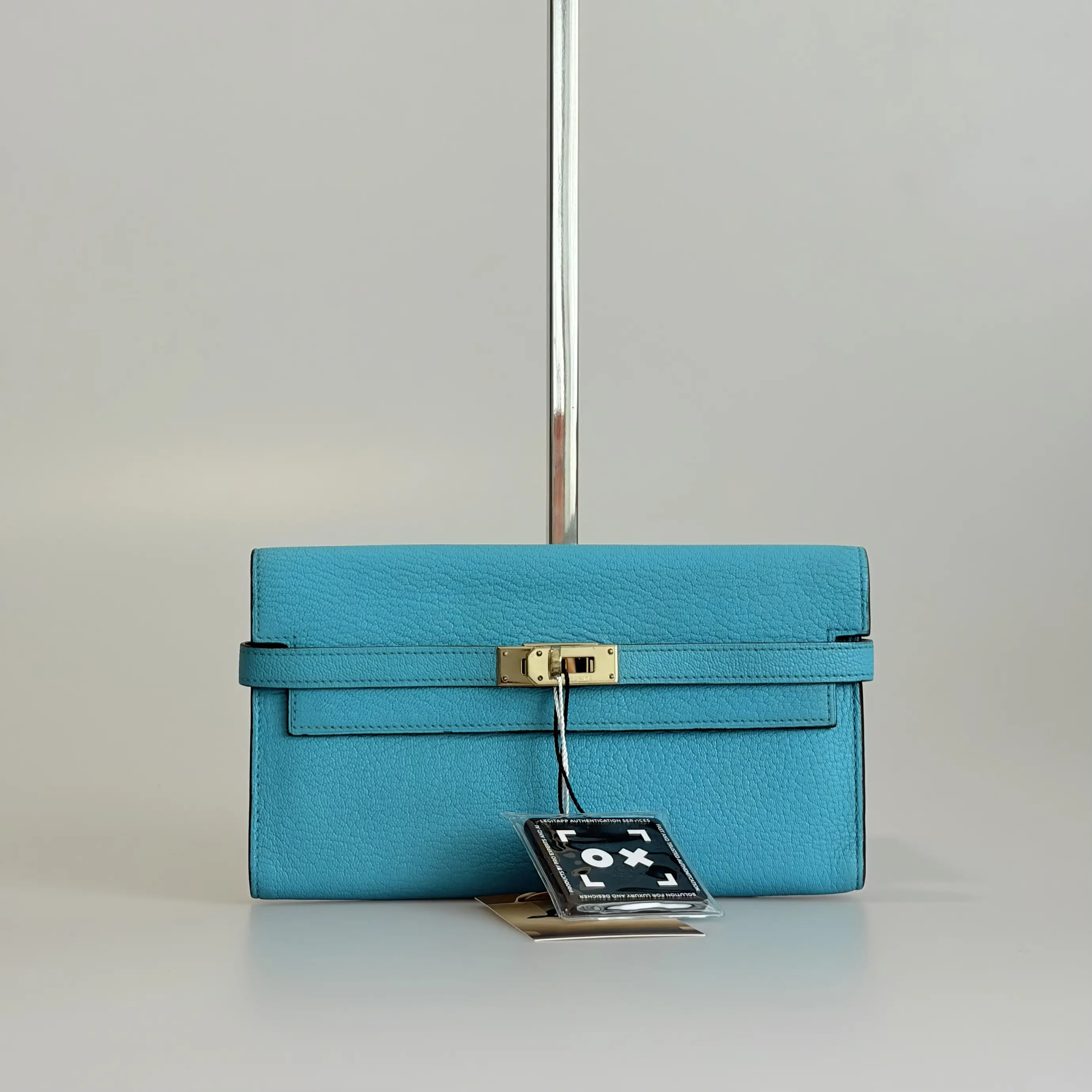 Pre-owned HERMÈS Chevre Mysore Small Leather Good Kelly Long Lagon Wallet 79351072 Sold As Is / Final Sale