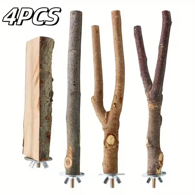 4 Pack Natural Wood Bird Perch Parrot Stand Branches Fork Toys,Pet Bird Cage Wooden Hanging Perch Platform Hammock Swing Toy for Small Parakeets,Budgies,Cockatiels, tiktokshopspringglowup, No, Swings