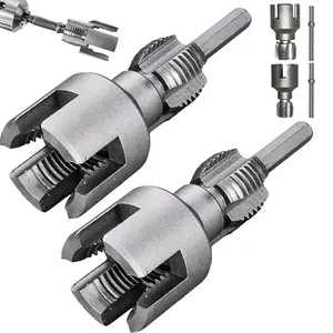 1/2" & 3/4" PVC Pipe Thread Cutting Tool, Upgraded Integrated Internal & External Threader, Dual Function Plastic Pipe Tap Die Set, Portable DIY Plumbing Tool for Household Water Pipe Installation & Leak Repair