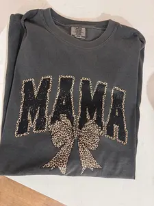 MAMA Animal Print Bow Comfort Color Short Sleeve Tops Unisex Cotton Breathable Casual T-Shirt with Unique Design for Women's Wear Comfortable