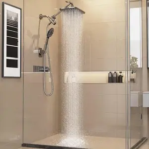Veken 12 Inch High Pressure Rain Shower Head Combo with Extension Arm- Wide Rainfall Showerhead with 5 Handheld Water Spray - Adjustable Dual Showerhead with Anti-Clog Nozzles - Silver Chrome