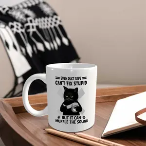 Humorous Cat Duct Tape Coffee Mug 11Oz White Cup Featuring a Double-Sided Print – Because Duct Tape Can'T Solve Everything Design Ideal Gift for Coffee & Tea Enthusiasts, Coworkers, And Friends. Hand Wash Recommended.