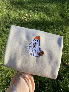 Ghost Iced Coffee Embroidered Crewneck Halloween Sweatshirt