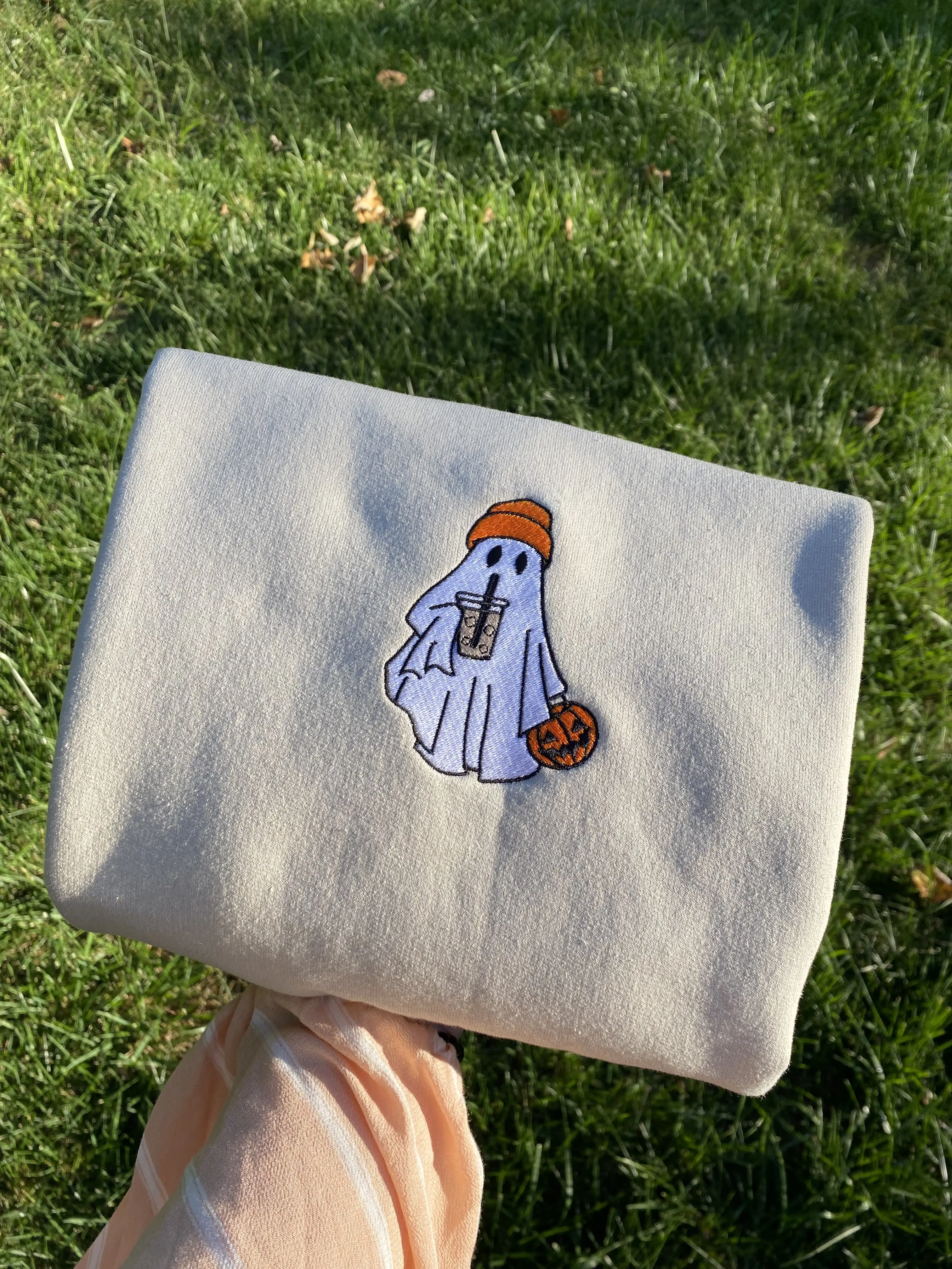 Ghost Iced Coffee Embroidered Crewneck Halloween Sweatshirt