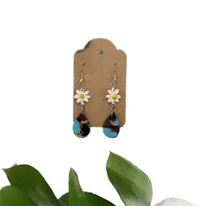 Polymer Clay Earrings Daisy with Teardrop Attachment - Unique Design Featuring Floral Charm and Colorful Teardrop