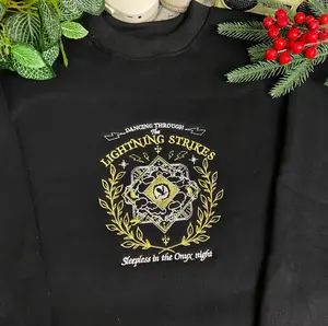 Onyx Storm Embroidery Sweatshirt, Dancing Through The Lightning Strike Embroidery, Fourth Wingg, Basgiath War Collegee, Sleepless In The Onyx Night Shirt