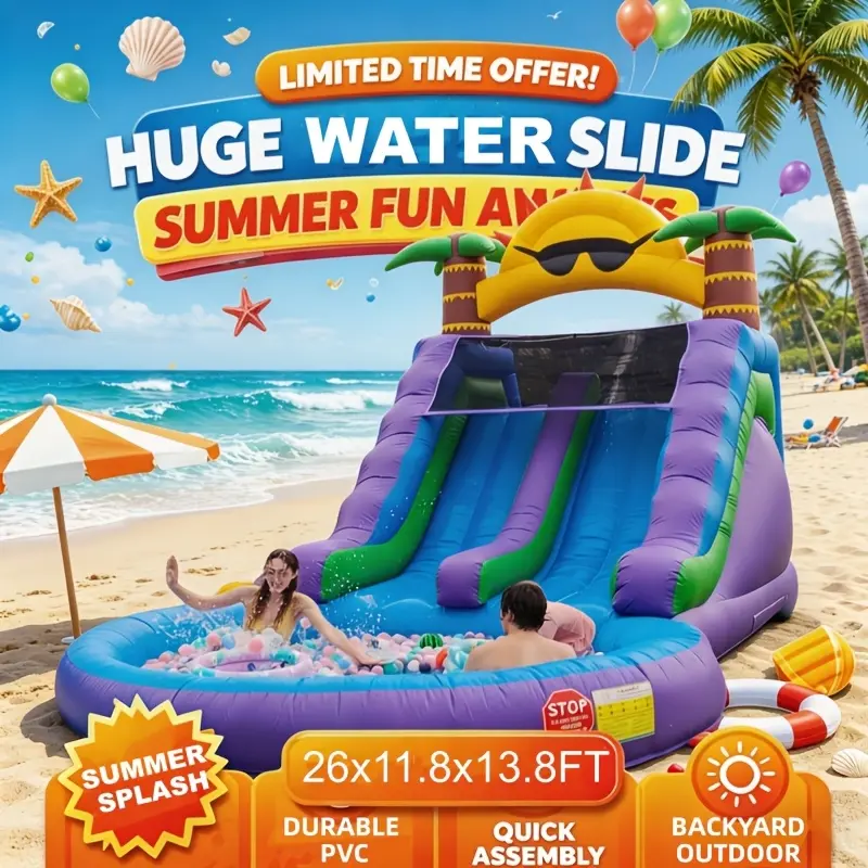 Inflatable Pool, 26FT Double Slide Inflatable Water Slide Suitable for Adults, Made of 100% Commercial-Grade PVC, Extra-Large Pool, Includes 950W Blower, Perfect for Summer Outdoor Fun