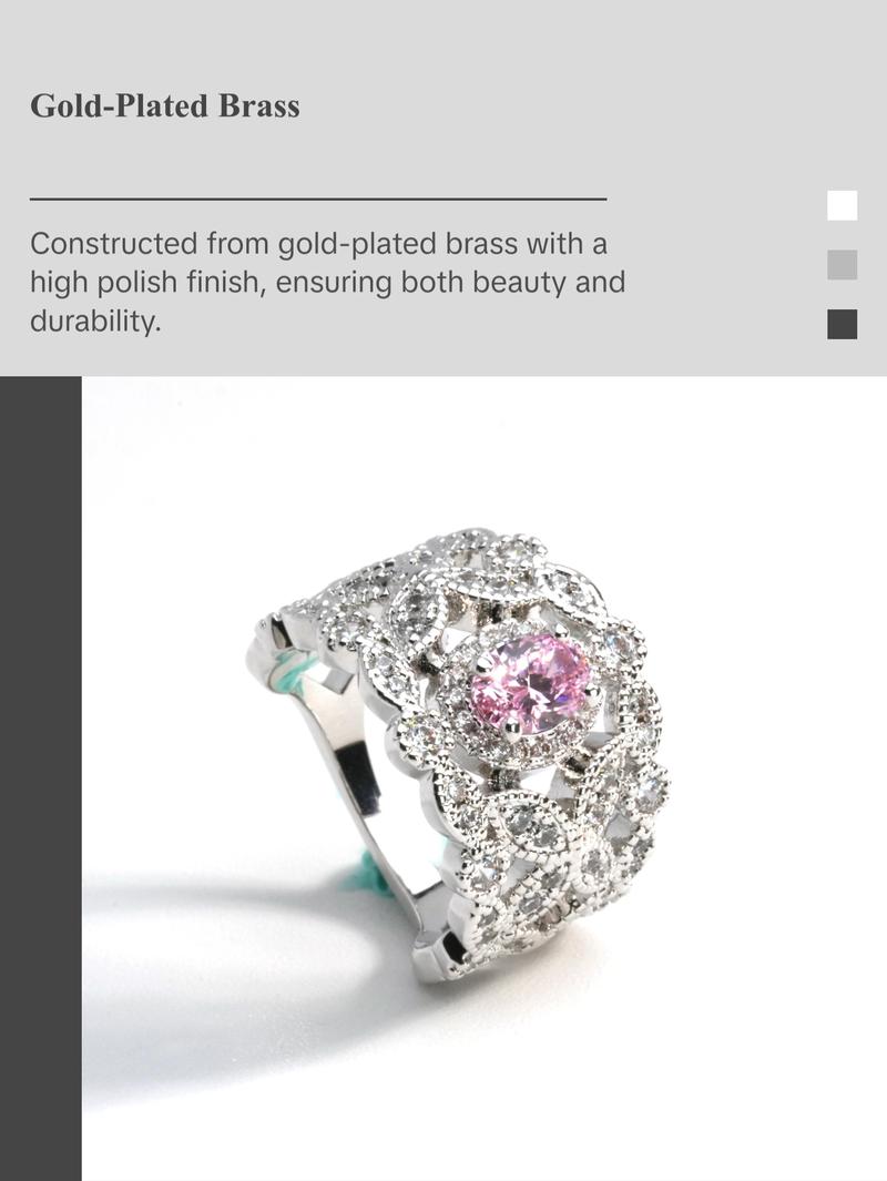 【Lab-Created】AMORETTO| Hearts & Arrows 10/10Aria Lace Ring - Fancy Pink High Carbon Diamond Band with Floral Filigree & Lab-Created Moissanite Stud Earring S925 Sterling Silver Moissanite Jewelry Perfect Birthday Mother’s Day Gift for Men Women