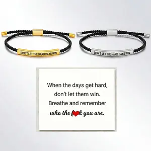 Don't Let The Hard Days Win Inspire Bracelet - Stainless Steel & 18k Gold Plated Braided Design with Engraved Message - Adjustable Up to 10"   2pcs