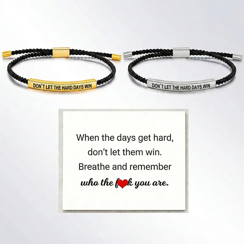 Don't Let The Hard Days Win Inspire Bracelet - Stainless Steel & 18k Gold Plated Braided Design with Engraved Message - Adjustable Up to 10"   2pcs tiktokshopspringglowup Inspirational Gift Inspirational Jewelry