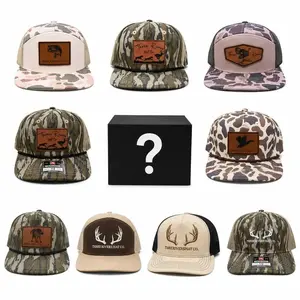 [Buy 1 get 1 FREE ] Three Rivers Hat Collection One Hat Sent, Leather Patch/ Embroidered Hunting/ Fishing Theme Snapback Gift for Hunters, Camo 7 Panel Snapback Gift