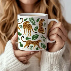 Cheetah Mug, Animal Print Lover Coffee Cup, Safari Theme Tea Mug, Jungle Animal Drinkware, Wildlife Lover Gift, Leopard Print Ceramic Cup Glossy