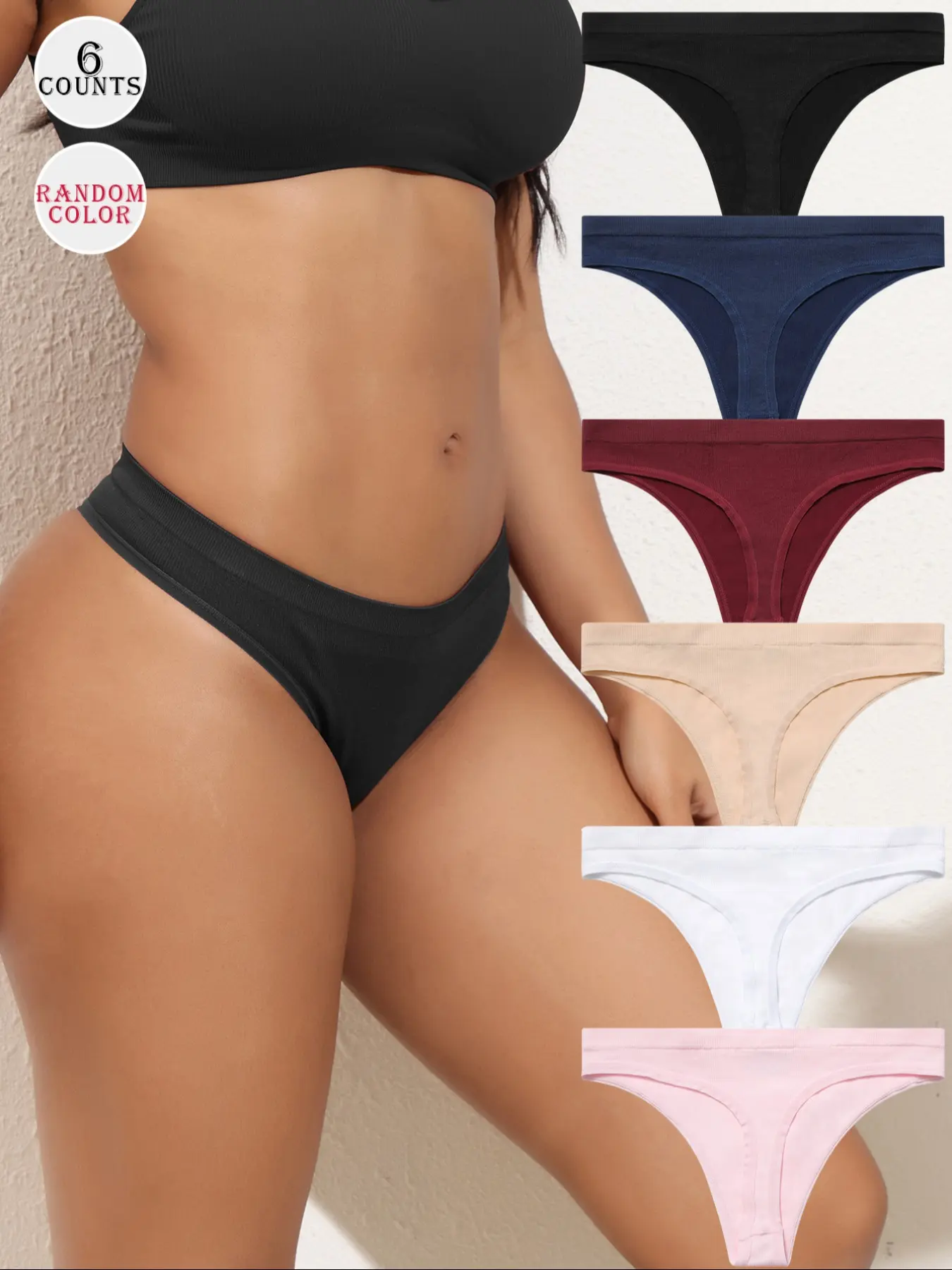 6 Pcs Random Color Seamless Stretchy Thongs Panties for Women, No Show Stretch Soft Smooth T-Back, Sexy Lingerie Underwear S-Xl, Comfortable, Fit and Stylish, Seamless Undergarment
