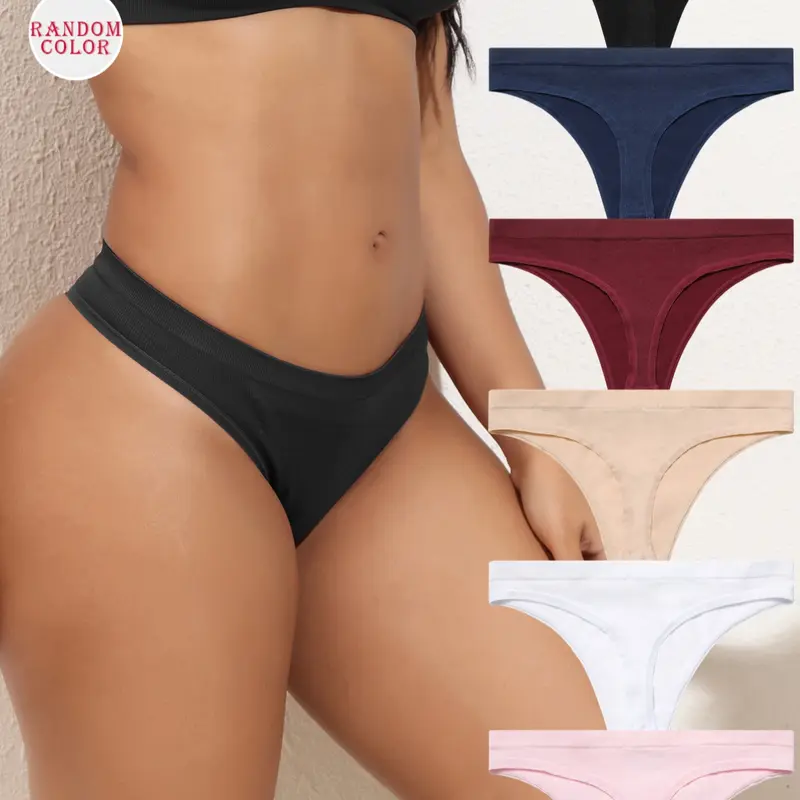 6 Pcs Random Color Seamless Stretchy Thongs Panties for Women, No Show Stretch Soft Smooth T-Back, Sexy Lingerie Underwear S-Xl, Comfortable, Fit and Stylish, Seamless Undergarment