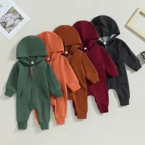 Ma&Baby Infant Baby Boy Girl Clothes Solid Hoodie Romper Zip Up Long Sleeve Hooded Jumpsuit Coverall Fall Winter Outfit