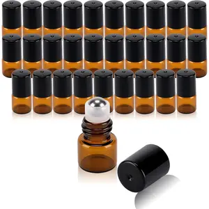 30 pack 1ml  Glass Roller Bottles for Essential Oils Refillable Roll- Applicator with Stainless Steel Roller Balls Mini Leak-proof Makeup Containers with Pipettes and Bottle Opener