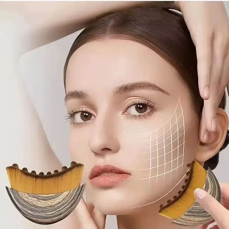 Portable Dry Facial Brush Soft Bristles Contoured Lymphatic Massage Tool Face Sculpting Device Home Spa Gentle Exfoliation Brush Facial Care Tools