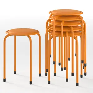 VECELO 6 Pack Stackable Stool Set, Round Upholstered Seat Stool, No Backrest, Portable Stool, for Classroom, Home Office, Outdoor Garden