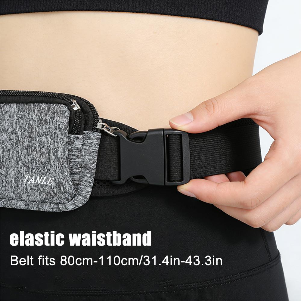 Unisex Fanny Pack Waist Bag with Headphone Hole, IPX4 Water Resistant Double Layer Crossbody Belt Bag for Running Hiking Travel Workout, Adjustable Strap Large Capacity Bumbag for Men Women