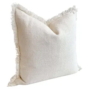 Awanay Otono White Fringe Wool Pillow