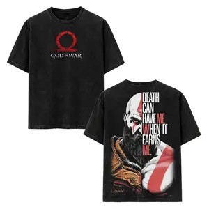 God Of War Kratos Vintage T-Shirt, good Graphic Tee, Game Unisex Oversized Cotton Acid Washed Tee, Men Gifts, Dark Fantasy Gamer Merch Crew Neck Graphic Hoodie, Gift for Him