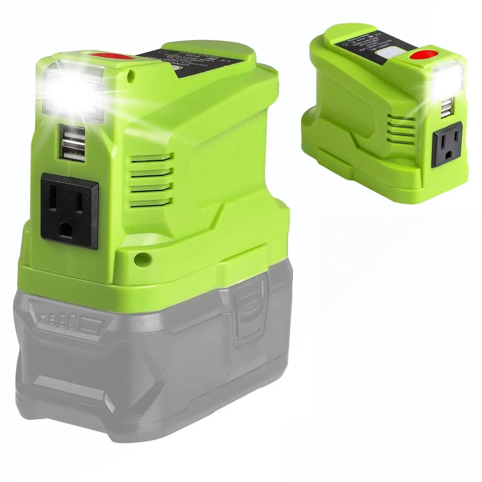 150W Portable Power Inverter Compatible with for Ryobi 18V Batteries, 110V AC Outlet, Dual USB Ports, LED Light (Battery Not Included)