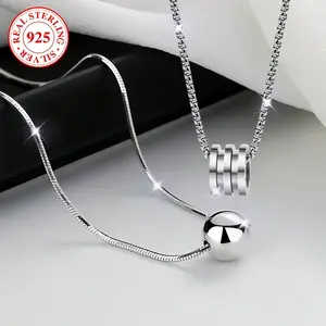 2pcs S925 Sterling Silver Necklace, New For Autumn And Winter Retro Minimalist Style, Simple Ball Pendant, Snake Bone Chain, Elegant Anniversary Gift Birthday Gift Christmas Gift For Wife And Girlfriend, 4.3g/0.15oz