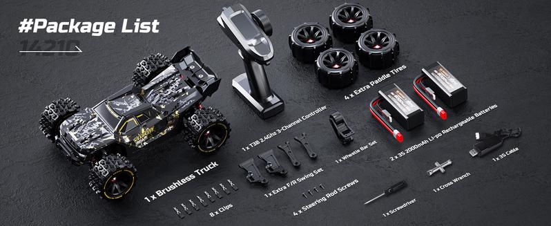 DEERC 14210 1:14 Fast Brushless RC Cars, 2 3S Lipo Batteries 4x4 Waterproof RC Truck, Max 50+ MPH,High Speed Offroad Remote Control Car Outdoorfun