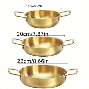 3-piece Noodle Pot Set With Handles, Stainless Steel Everyday Frying Pan, Golden Cooking Pot For Soups, Noodles, Pasta, For Home And Outdoor Use, Dishwasher Safe.