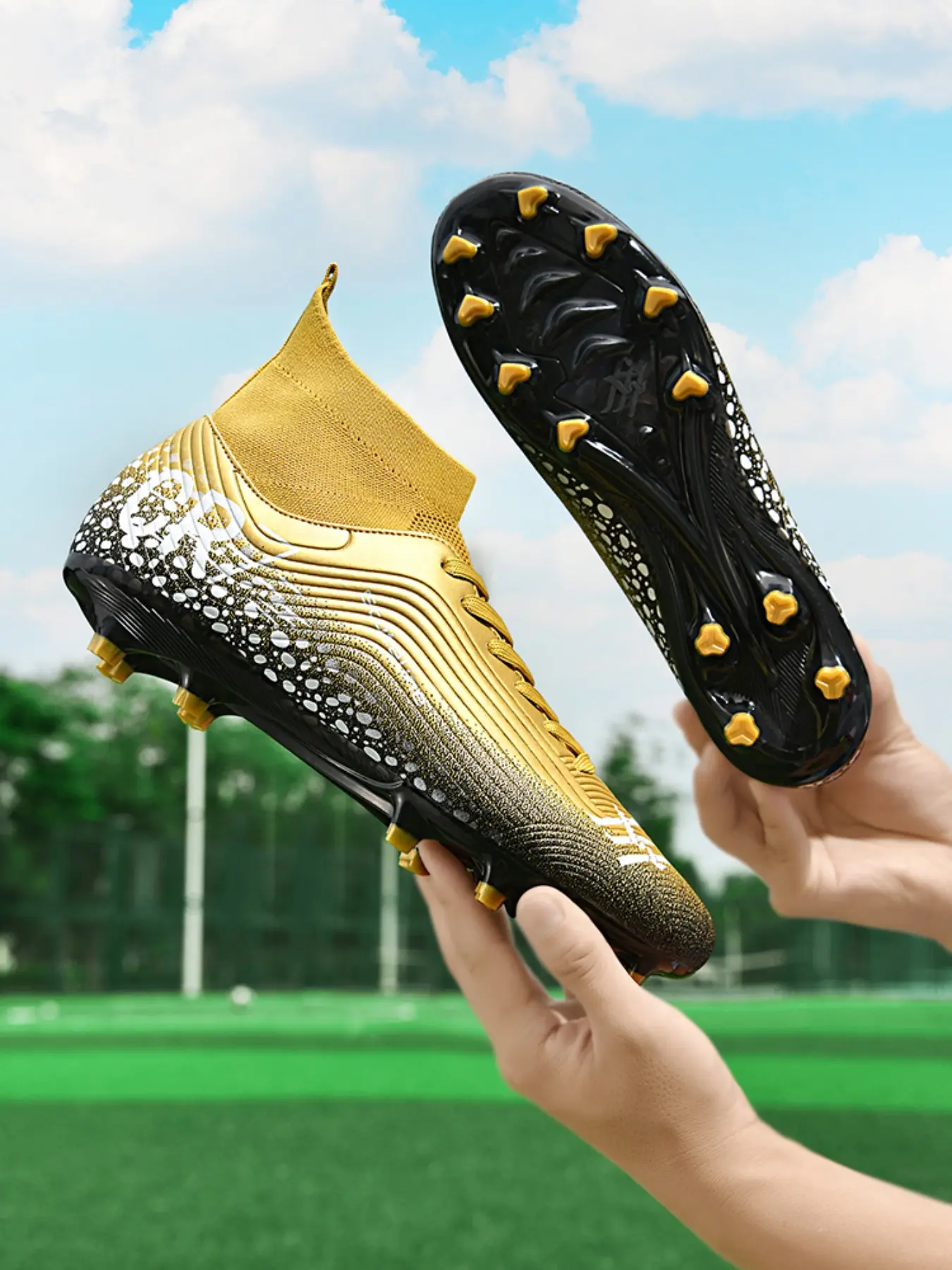 Gradient Parent-Child Long Nail Football Shoes, Football Boot, Football Cleats, Breathable Knit Material, Anti-Slip Grip, Comfortable Fit, All Seasons