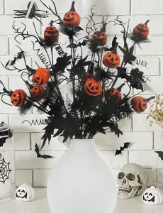 1 Pack Halloween Branch Flower Stems, Pumpkin Maple Leaf Flower Stems, Halloween Branch Decorations, Adjustable Black And Orange Halloween Flowers, Suitable For Home Indoor Party Vase… Home Decor Halloween Decor Room Decor