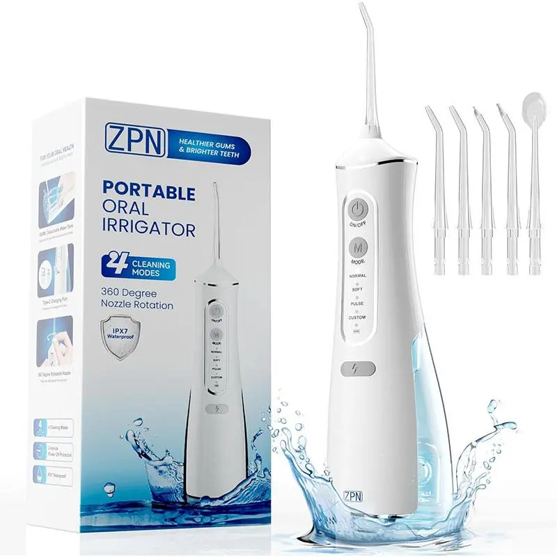 Portable Water Flosser, 1 Box Rechargeable Tooth Rinse Cleaner, Cordless Oral Irrigator with 5 Counts Nozzles, Waterproof Dental Flosser