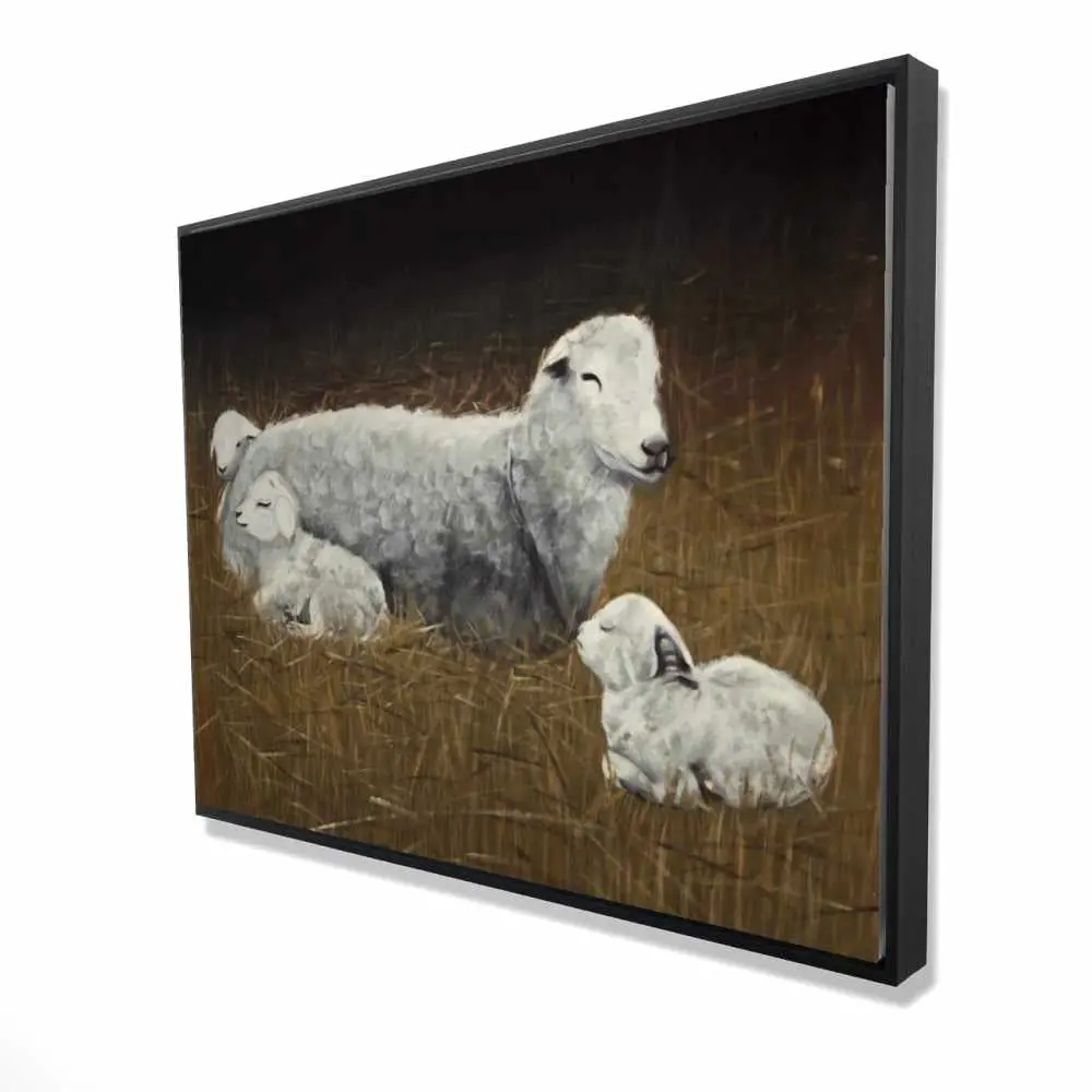 212 MAIN 36x48 in. Rustic Beige Wood-Framed Sheep Animal Farmhouse Wall Art - Pastoral Country Life Decor for Back to Nature Home Rooms