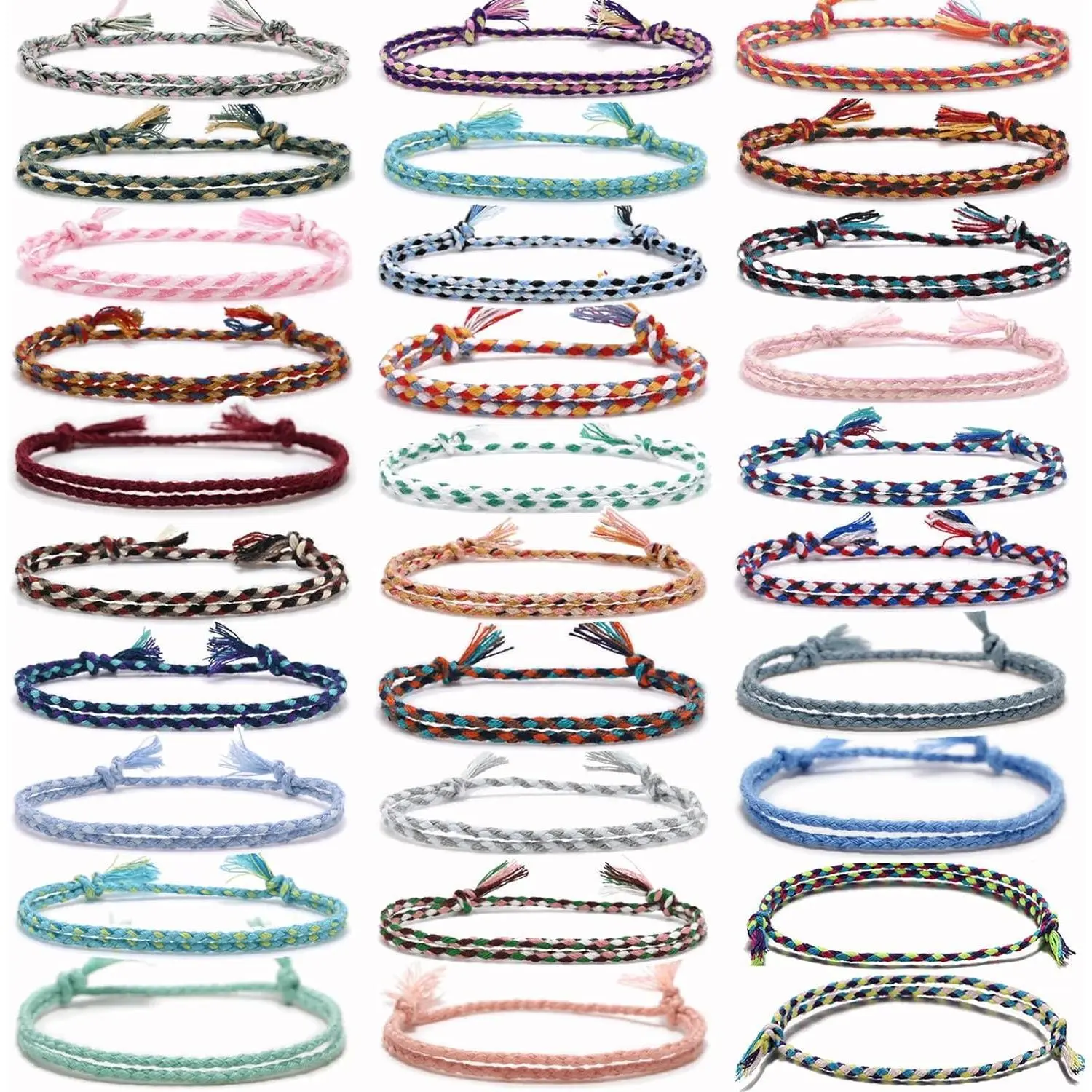Women's 30 PCS High Quality Handmade Friendship Braided Bracelets, Fashionable Adjustable Slider Wrist Cords, Colorful Woven Costume Jewelry, Birthday Gift-Party Favor Fashion Accessories, Fashionable Bracelet, High Quality Bracelet