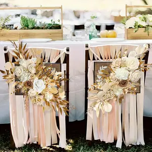 2pcs Artificial Wedding Arch Garland Decorations - Boho Floral Eucalyptus & Willow with White Beige Fabric Flowers, No Electricity Needed for Indoor/Outdoor Ceremony, Reception, Valentine’s Day, Home Entryway, Romantic Setting, Elegant Design, Delicate Co
