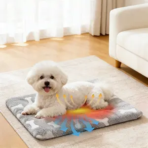Self Warming Cat Mat with Cute Bone Pattern Self Heating Pad Bed Reversible Machine Washable Reflects Body Heat Warm Thermal Pet Pad Crate Blanket for Feral and Indoor Cat