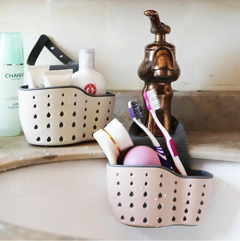 2-Layer Dual-Compartment Adjustable Hanging Sink Caddy, Fast-Drain Durable Storage Basket for Scrubber Soap, No-Drilling Classified Storage Home Supplies for Kitchen & Bathroom