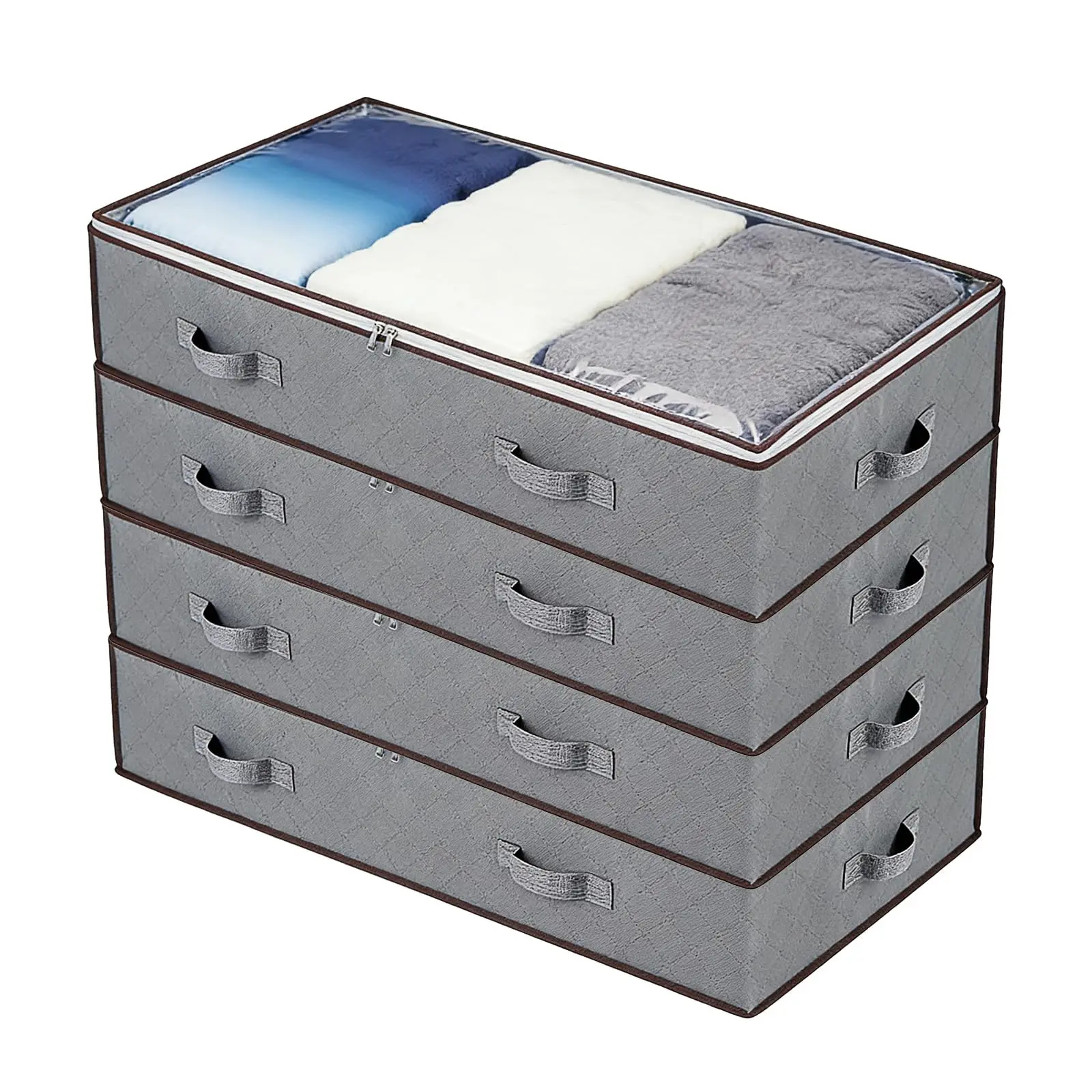 Large Under Bed Storage Bin 90L, Foldable Underbed Storage Bags with Clear Window & Reinforced Handles, Large Clothes Storage Bins for Blankets, Bedding, Clothes, Pillows, Grey