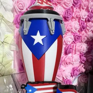 3D Puerto Rico Conga Soda Can Holder, 12oz Standard Size straw topper/can opener set