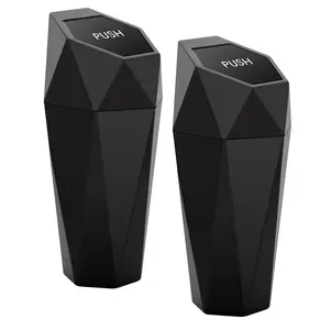 Car Trash Can with Lid, 2 Pack Cup Holder Garbage Can for Car, Garbage Bin Cars Accessories for Interior, Leakproof Small Trash Bin, Mini Trash Can for Cars, Home, Bedroom, Office(Black)