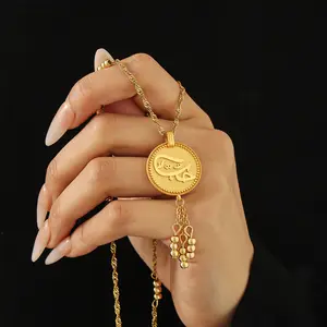 Love Arabic Coin Necklace for Women-18K Gold Plated Vintage Pendant with Dangling Orbs Adjustable Chain Arabic Calligraphy حب Jewelry Romantic Gift for Her Valentine's Day Birthday