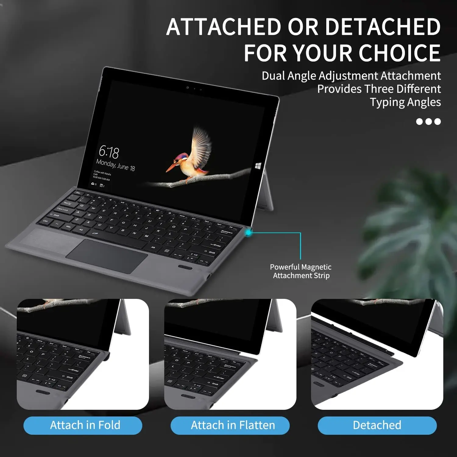 Bluetooth 5.3 Wireless Magnetic Keyboard with Touchpad for Microsoft Surface Pro 4/5/6/7/7+ Portable Tablet Flip Stand Built in Battery Type C Charging Keyboard