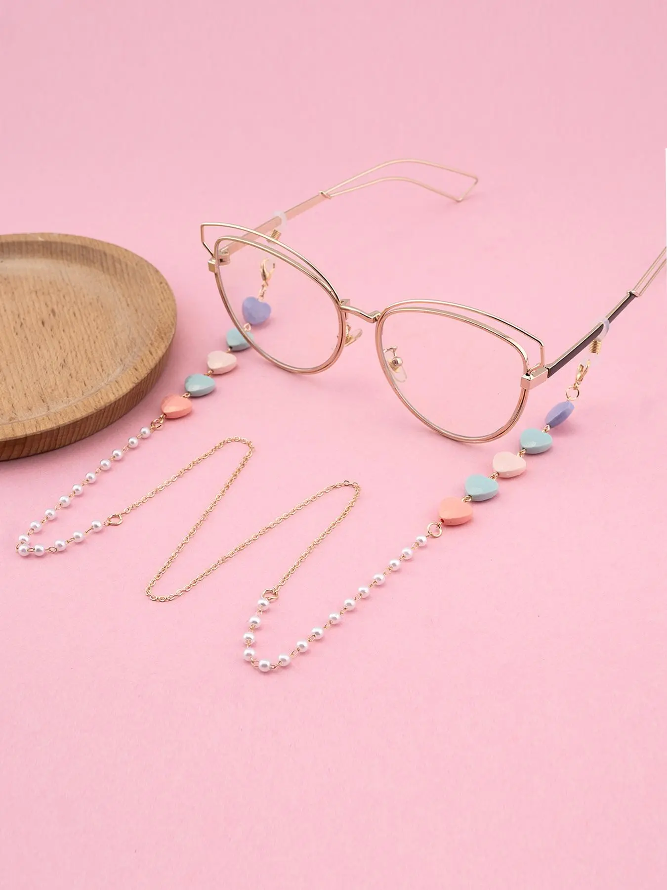 Mother's Day Gift Colorful Heart Design Beaded Glasses Chain Charms, Fashion Eyewear Eyeglasses Accessories for Women & Girls, Trendy All-match & Exquisite Glasses Chain for Birthday Gift