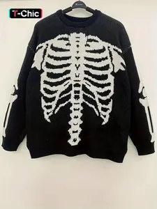 Women's Halloween Themed Skeleton Drop Shoulder Sweater, Casual Long Sleeve Round Neck Jumper for Daily Holiday Vacation Wear, Women's Knitwear for Fall, Womenswear, Tops, Lady