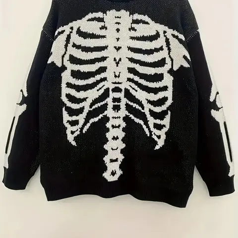 Women's Halloween Themed Skeleton Drop Shoulder Sweater, Casual Long Sleeve Round Neck Jumper, for Daily, Holiday and Vacation Wear, Women's Knitwear for Fall, Winter