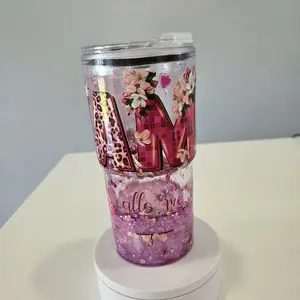 glitter lava effect snow glove tumbler with floating glitter in liquid between walls vaso tipo snow globe Drinkware Reusable Washable Portable Water Bottles