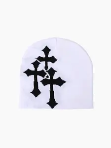 Y2K Style Cross Embroidered Knit Hat, Unisex Fashion Casual Warm Beanie, Outdoor Cycling Travel Skiing, Men Women Cross Embroidery