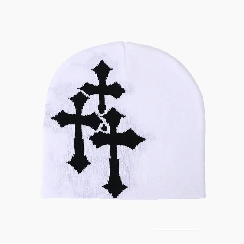 Y2K Style Cross Embroidered Knit Hat, Unisex Fashion Casual Warm Beanie, Knitted Hat, Skull Cap, Outdoor Cycling Travel Skiing, Men Women Cross Embroidery, Hat With Cross